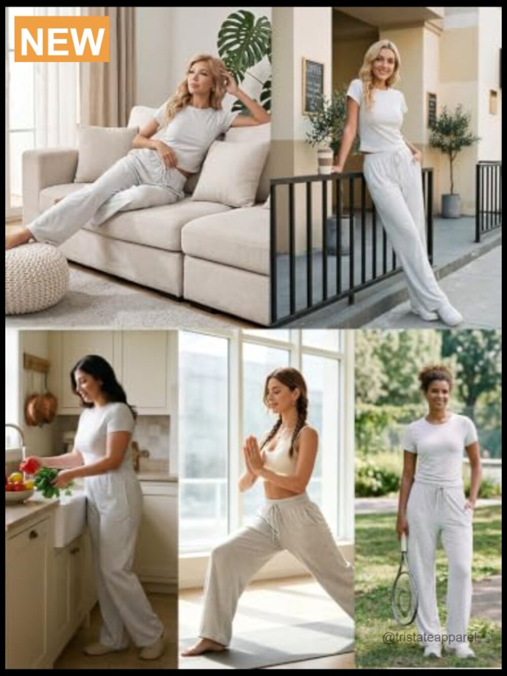 2 Piece Lounge Set Short Sleeve Top Wide Leg Pants with Pockets - Picture 6 of 7